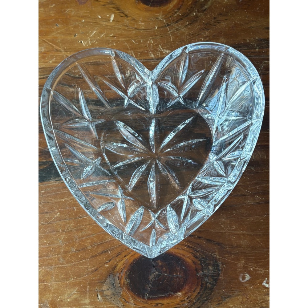 Crystal Heart Shaped Trinket Dish Starburst Glass Candy Bowl Clear